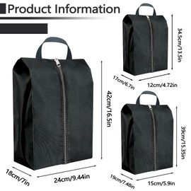 ASTIMESA 9 Pieces Waterproof Shoe Bag, 3 Different Sizes Zippered Travel Shoe Bags with Handle, Portable Shoe Packing Cubes Cases for Women Men Organizer Gym Travelling Suitcase (Black)