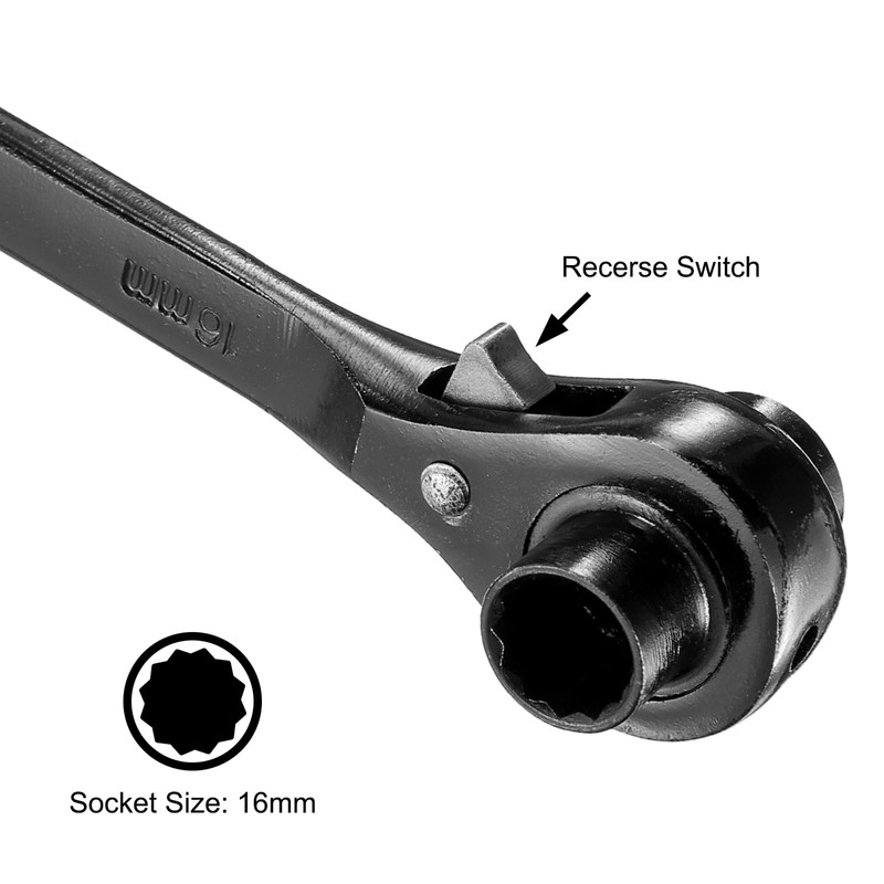 uxcell 16 x 18mm Hexagon Scaffold Podger Ratchet Spanner Ratcheting