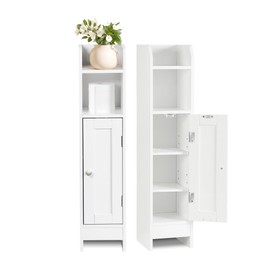 SUPER DEAL Small Bathroom Storage Corner Cabinet Set of 2, Narrow Floor Bathroom Toilet Paper Storage Organizer with Adjustable Shelves for Small Space, White