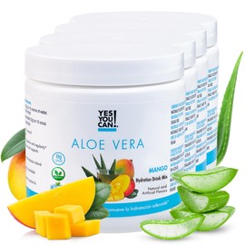 Yes You Can! Organic Aloe Vera Drink Mix - Super Greens Powder - Energy Drink Powder - Pure Aloe Juice Infused - Organic Superfoods - Made in The USA - Mango - 40 Servings (Pack of 4)