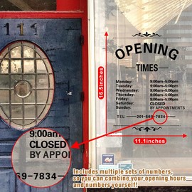 Business Hours Window Decals Business Hours Sign for Glass Door Changeable Store Hours Sign Decals Open Closed Signs Decal for Business Coffee Shop Salon Office Outside Hours of Operation Sign (White)
