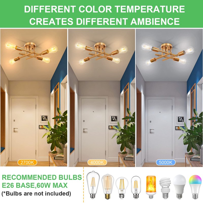 SunRider Industrial 4-Light Semi Flush Mount Ceiling Light Fixture, Modern
