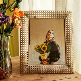 BONNY DODO Gold Picture Frame with Real Glass, Ornate Vintage Picture Frames for Wall or Tabletop Display, Gold Photo Frame for Home or Office Wall Décor (Gold Bamboo Weaving 8 * 10)