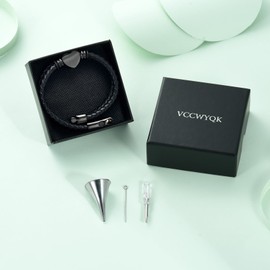 VCCWYQK Cremation Jewelry Heart Urn Leather Bracelet for Ashes for Men Women Memorial Keepsake Braided Bracelet (Black-18cm)