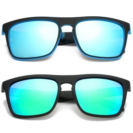 DUBERY Classic Polarized Sunglasses for Men Women Retro 100% UV Protection Driving Sun Glasses D731,2 Pack (Black/Blue+Black/Green)