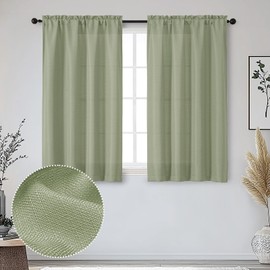 OWENIE Bob Sage Green Curtains 45 Inch Length 2 Panels Set, Light Filtering Small Window Curtains for Bedroom Living Room, Faux Linen Textured Modern Solid Airy Rod Pocket Drapes, 30Wx45L Inch, 2 Pcs