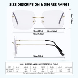 PEYEOISD Oversized Square Frameless Reading Glasses 1.5 for Women, Fashion Large Frameless Metal Readers, Big Borderless Eyewear