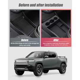 Lower Center Console Organizer for Rivian R1T R1S Floor Storage Insert Box, Organizer Tray with Cup Holder Compatible with Rivian R1T R1S 2022 2023 2024