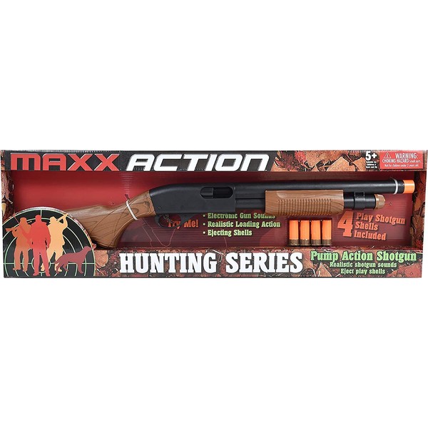Sunny Days Entertainment Pump Action Blaster – with Realistic Sounds and Ejecting Play Shells | Hunting Role Play Toy | Cowboy Costume for Kids – Maxx Action, Wood Grain