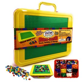 Matty's Toy Stop Brik-Kase 2.0 Travel, Building, Storage & Organizer Container Case with Building Plate Lid (Holds Approx 2000pcs) - Compatible With All Major Brands (Red, Green & Yellow)