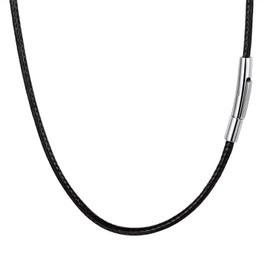 PROSTEEL Men's Necklace, Choker, Black, Thin, Simple, Waterproof, Sports, Pendant Chain, 0.08 inch (2 mm), 15.7 inches (40 cm), No Engraving Required, 0.1 inch (2 mm), Black