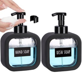 Segbeauty Shampoo Bottles, Black, Set of 2, 16.9 fl oz (500 ml), Square Stickers, Dispenser, Refill Bottle, Black Container, Large Capacity, Stylish, Leak Proof, Easy Installation, Bathroom, Washroom,
