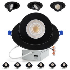 Adetu Recessed Lighting 6 inch, 360°+90° Adjustable Directional 6 inch 5CCT Gimbal Black Led Recessed Lighting, 2700K-5000K Dimmable Retrofit Eyeball Can Recessed Lights with Jbox, ET（Black-6 Pack）