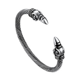 FaithHeart Mens Silver Bracelet Cuff Gothic Viking Raven Bracelets Open Metal Cuff Bangle Bracelets for Men