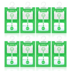 8 pcs 100g wardrobe moisture absorber, dehumidifier bag for hanging, anti-mould dehumidifier bag set, desiccant bag for bathroom kitchen car，dehumidifier cabinet Hook Design Individually Packed Green