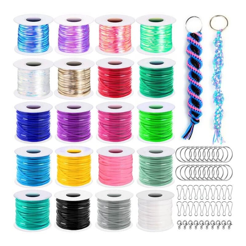 Cridoz Boondoggle Lanyard String Kit with 20 Rolls Plastic Lacing