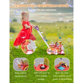 Bubble Machine,Bubble Blower Maker,Bubble Lawn Mower for Toddlers,Bubble Music Train with Light,Summer Outdoor Push Backyard Toys for 1-8 ages,Christmas Birthday Gifts for Preschool Boys Girls (Red)