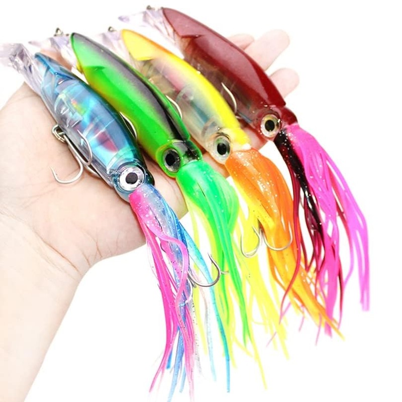 OriGlam 4pcs Simulation Squid Fishing Lures Bait Kit, Octopus Swimbait