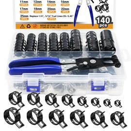 zDwfDc 140PCS 6-25mm 14 Sizes Spring Band Hose Clamps with Swivel Flat Hose Clamp Plier, Constant Tension Hose Clamp Assortment Kit DD037