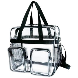 Kit de maquillaje profesional de PVC transparente para maquillaje, bolsa de maquillaje MUA para todo artista, bolsa de viaje de vinilo transparente con 6 bolsillos externos y soporte para (Mediano)