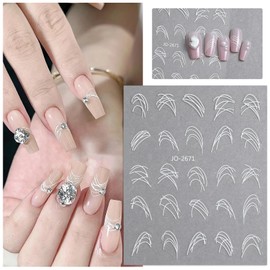 FNKFNK 6 Sheets French Nail Stickers French Tip Nail Decals Gold White Black Curve Lines Designs French Tip Nail Art Sticker 3D Self-Adhesive Exquisite Metallic Nail Supplies for Women Manicure