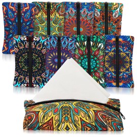 8 Pieces Pocket Tissue Holder Reusable Tissues Purse Fabric Travel Tissue Pocket Small Zipper Enclosed Tissue Packs Purse Pouch for Coins Office Home Shop Car 5.2 x 3.2 Inch (Mandela Style)