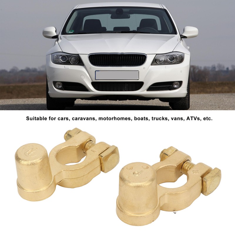 2PCS Battery Terminal Connectors Brass Negative Positive Car Battery Cable