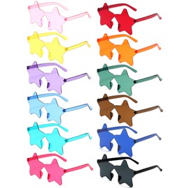 WNSIRVY 12 Pairs Rimless Star Shaped Sunglasses, Transparent Candy Color Star Glasses Bulk - Fun Sunglasses for Pool Party Decorations Fun Gatherings Photo Booth Props Party Favors (Multicolor)