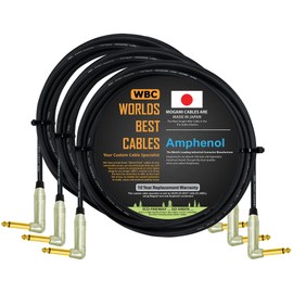 WORLDS BEST CABLES 3 Units - 8 Foot - Pedal, Effects, Patch, Instrument Cable Custom Made Using Mogami 2319 Wire & Amphenol ACPM-RN-AU M-Series Angled Gold TS Plugs