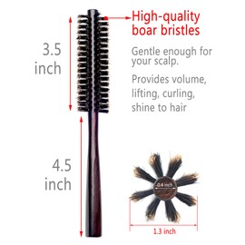PERFEHAIR Small Round Hair Brush for Thin or Short Hair Mini Round Boar Bristle Beard Brush for Men