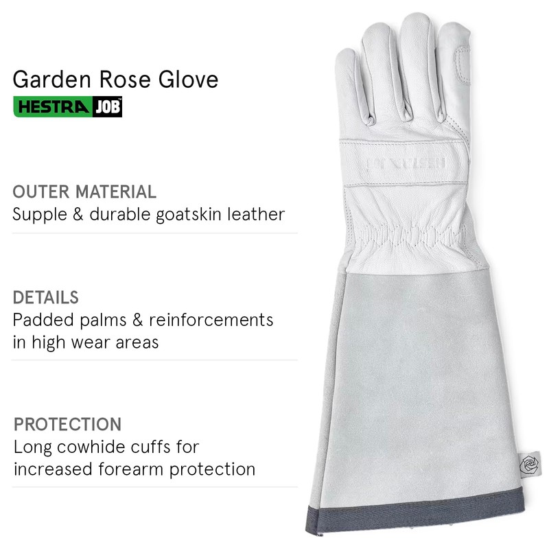 Hestra Job Garden Rose Glove, Long Protective Leather Gauntlet Gardening
