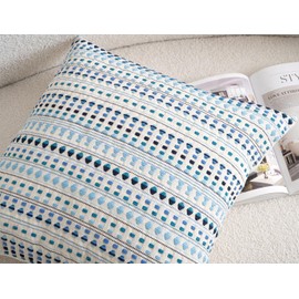Zealax 12x20 Boho Throw Pillow Covers Lumbar Decorative Neutral Farmhouse Cushion Covers for Couch Bed Living Room, Cotton Textured Striped Pillowcases Set of 2, Blue