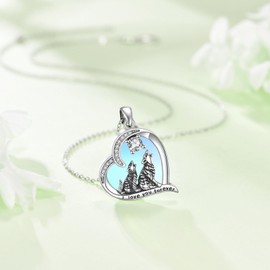 YAFEINI Wolf Pendant Necklace 925 Sterling Silver Mothers Daughter Necklace Love Heart Jewelry Gifts For Grandmother Mom Daughter Wife