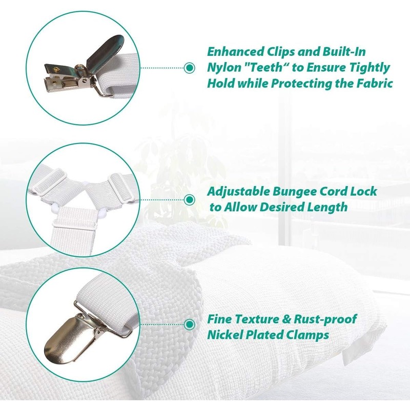 Bed Sheet Straps,8 PCS Adjustable Sheet Straps, Fitted Sheet Clips,