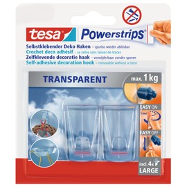 Tesa Powerstrips deco hooks, transparent, for max. 1kg, pack of 2 large hooks