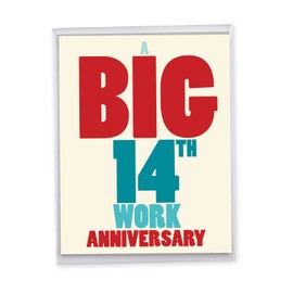 NobleWorks - Humorous 14th Milestone Anniversary Greeting Card From Us 8.5 x 11 Inch with Envelope (1 Pack) Big, Jumbo 14 Years At Work J8251MAG-WA-US