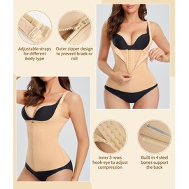 Bingrong Waist Trainer Corset Vest Sport Body Shaper Workout Corset Underbust Waist Cinchers Women Latex Cincher Tummy Tank (Beige, L)