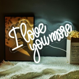 I Love You More Neon Signs Romantic Words LED Light Sweet Couple Signs Birthday Valentines Day for Her-Girlfriends or Wife Wedding Engagement Party Wall Decoration