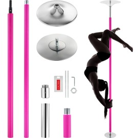 Happybuy Professional Dancing Pole Kit, 40mm Heavy-Duty Stainless Steel, Spinning Static, Portable & Removable, Height Adjustable, for Home Gym, Pink