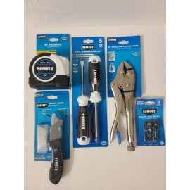 Hart Tool Bundle, 10" Pliers,2pc Screwdriver,30 Feet Autolock Tape,Knife,Ada