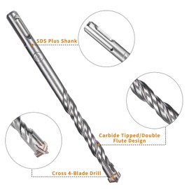 HPMAISON SDS Plus Rotary Hammer Drill Bit Set, 5PCS Cross Drill Bits Hammer Impact Drill Bit for Drilling Stone, Concrete, Brick Wall, Cement, Masonry 5mm/5.5mm/6mm/7mm/8mm x 160mm