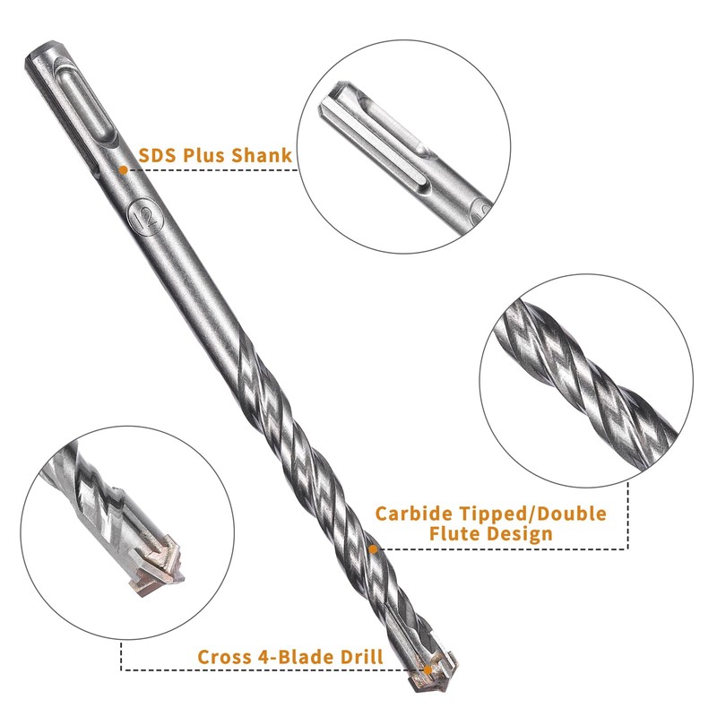 HPMAISON SDS Plus Rotary Hammer Drill Bit Set, 5PCS Cross