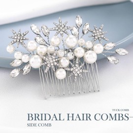 Yean Pearls Bridal Wedding Hair Comb Silver Rhinestone Bridal Side Combs Star Hair Accessories for Bride and Bridesmaid