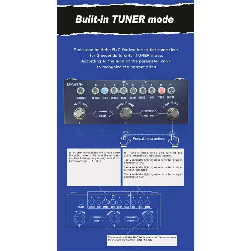 M-Vave Pedal de efecto M-Vave Cube-Baby Bass azul