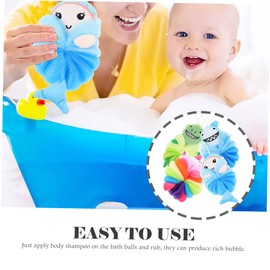 minkissy 4pcs Bathing Skin Scrubbers Cartoon Shower Gel Balls Body Exfoliating Tools for Family Bath Time