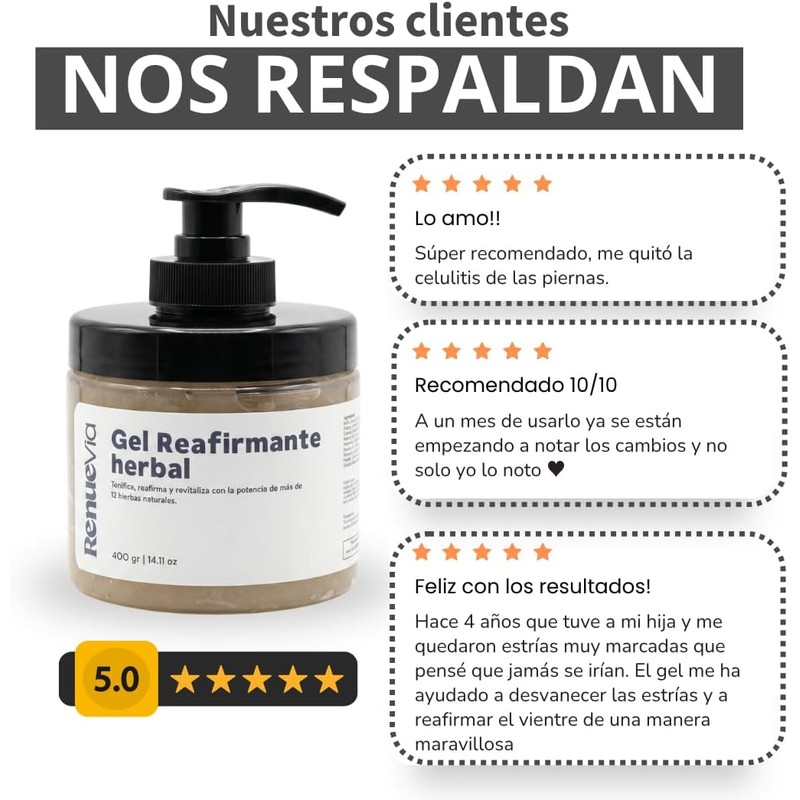 Gel Reafirmante Herbal, 400 g, Fórmula Natural con Mentol y