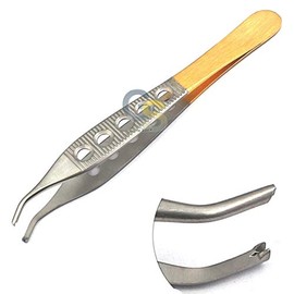 G.S Premium O.R. Grade ADSON Tissue Forceps 4.75" 1X2 Teeth Curved Gold Handle