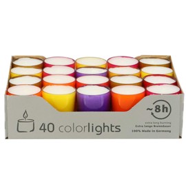 Wenzel-Kerzen Colorlights-Winter Edition 1020 Tea Lights 8 Hours Burning Time Coloured PC Cases Colourful Mixed Crazy Mix 24 mm High Diameter 38 mm