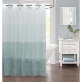 YIAOYAU No Hook Shower Curtain, Water-Repellent Fabric Easy Hang Shower Curtain for Bathroom, Machine-Washable (78.5x78.5 inch), Abstract Cloud Theme, Ombre Light Blue Teal Colors