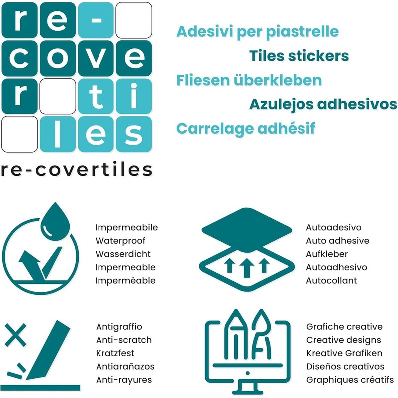 RE-COVERTILES - Tile Stickers Bathroom and Kitchen 24 Pieces 10